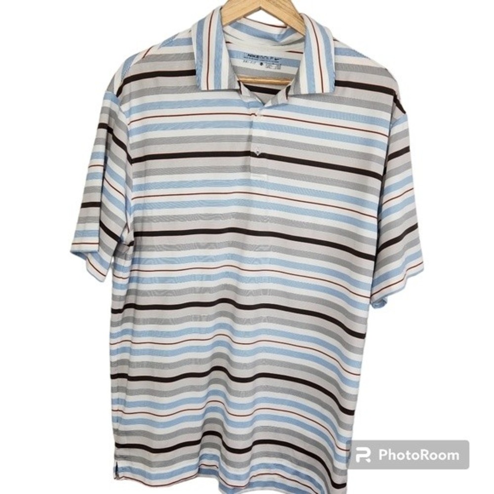Nike Shirt Mens Large Dri Fit Golf Polo Stripe Size L